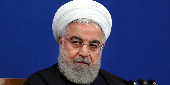 Iran&#39;s President Hassan Rouhani gives a press conference in Tehran, Iran, Sunday, Feb. 16, 2020. (AP Photo/Ebrahim Noroozi)
