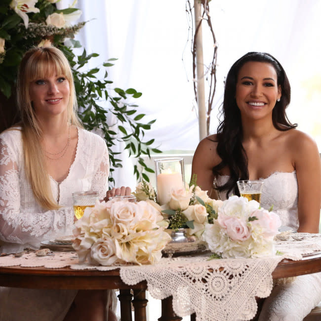 Heather Morris and Naya Rivera on Glee credit:Bang Showbiz