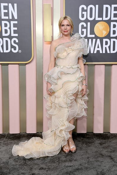 <div class="inline-image__caption"><p>Michelle Williams attends the 80th Annual Golden Globe Awards at The Beverly Hilton on January 10, 2023 in Beverly Hills, California.</p></div> <div class="inline-image__credit">Jon Kopaloff/Getty Images</div>