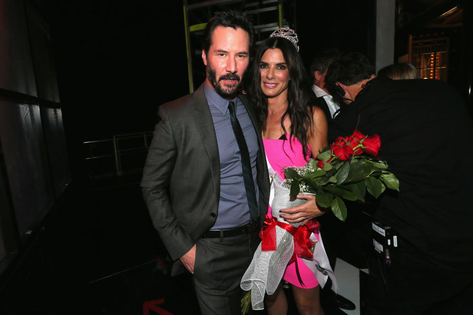 CULVER CITY, CA - JUNE 07:  Actors Keanu Reeves (L) and Sandra Bullock attend Spike TV's "Guys Choice 2014" at Sony Pictures Studios on June 7, 2014 in Culver City, California.  (Photo by Mark Davis/WireImage for Spike TV)