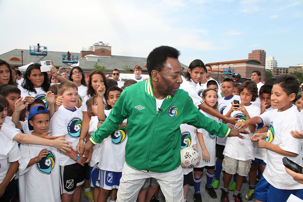 Soccer Legend Pele announces the return of The New York Cosmos at Flushing Meadows Corona Park on August 1, 2010 in New York City. (Photo by Neilson Barnard/Getty Images for the New York Cosmos)