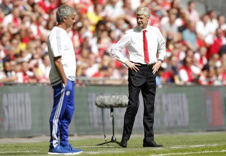 Football - Chelsea v Arsenal - FA Community Shield - Wembley Stadium - 2/8/15 Arsenal manager Arsene Wenger and Chelsea manager Jose Mourinho (L) Action Images via Reuters / Andrew Couldridge/ Livepic/Files