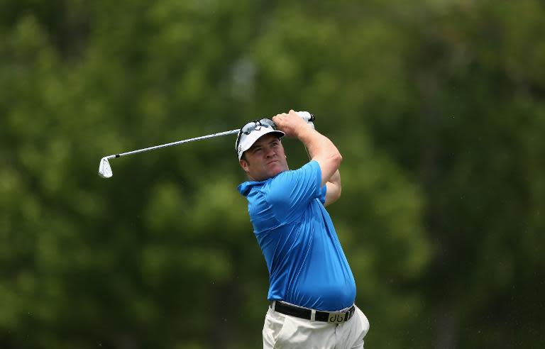 Andrew Svoboda tees off on the 17th during the first round of the Zurich Classic at TPC Louisiana on April 24, 2014