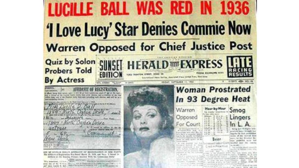 Lucille Ball was red headline