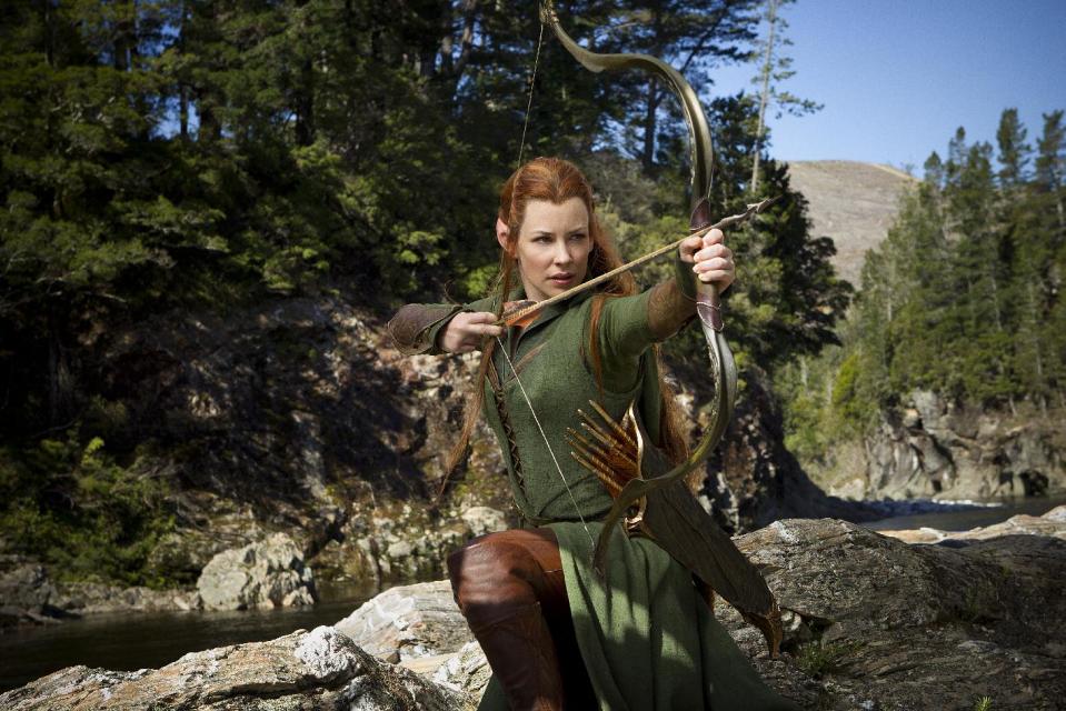 This image released by Warner Bros. Pictures shows Evangeline Lilly in a scene from "The Hobbit: The Desolation of Smaug." (AP Photo/Warner Bros. Pictures, James Fisher)