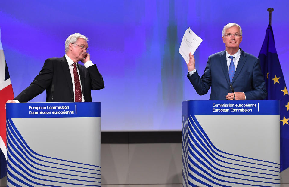 UK Brexit secretary David Davis, left, and the EU’s Michel Barnier are making little headway in the talks (AFP | Emmanuel Dunand)