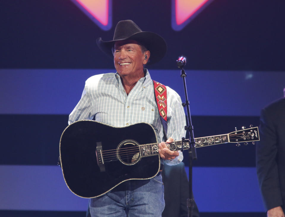 FILE - George Strait performs at the iHeartCountry Festival on Saturday, Oct. 30, 2021, at the Frank Erwin Center in Austin, Texas. (Photo by Jack Plunkett/Invision/AP)