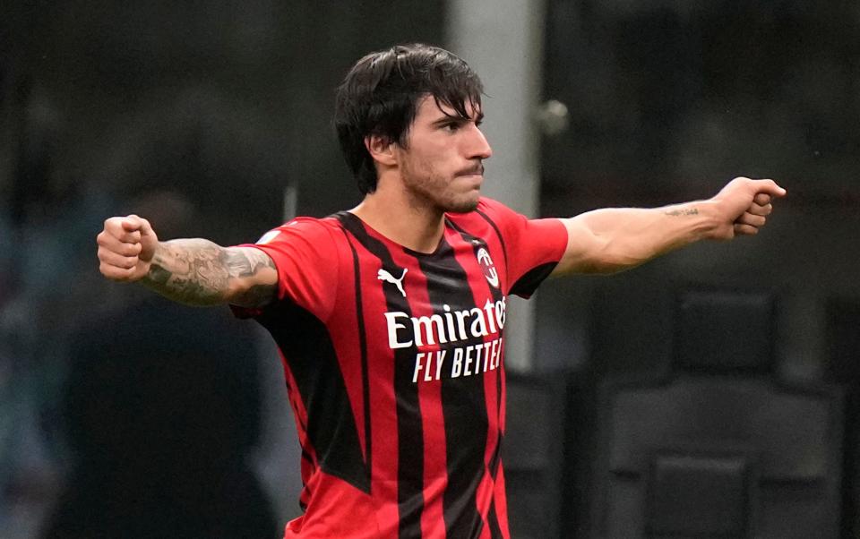 Sandro Tonali scores for Milan against Cagliari in 2021