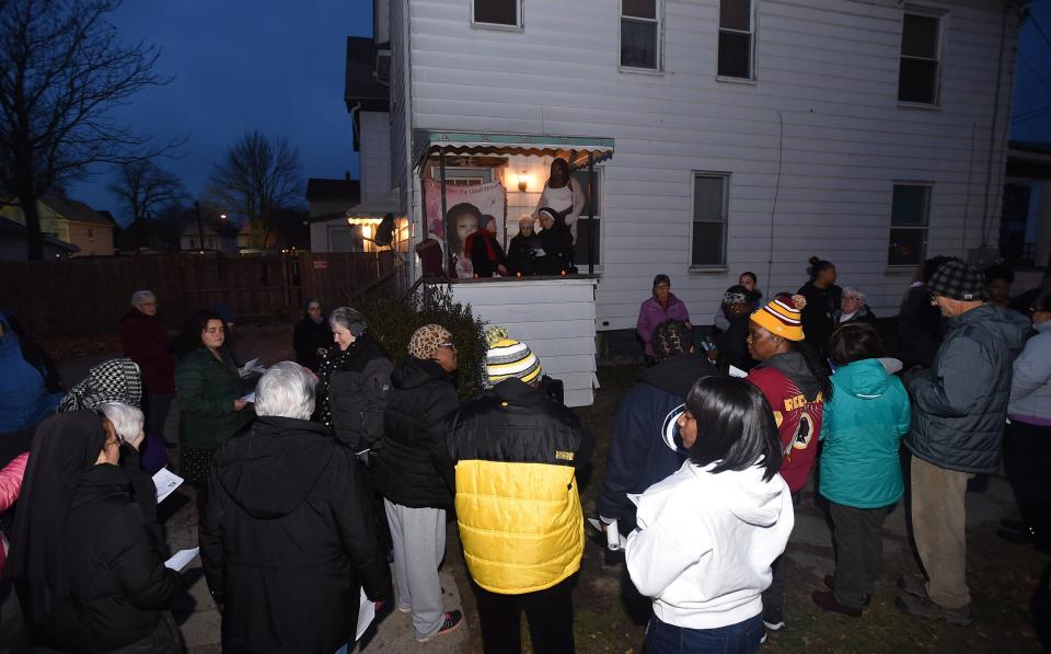 Family and friends of 32-year-old Selena Wall gather outside of her Hess Avenue apartment in December 2018 for a Take Back the Site vigil. Wall died days after she was shot multiple times inside her apartment on Nov. 18, 2018. The man accused of killing Wall, Marcus A. Gibbs, was brought back to Erie from Texas on July 24 to face criminal homicide and other charges in Wall's death.