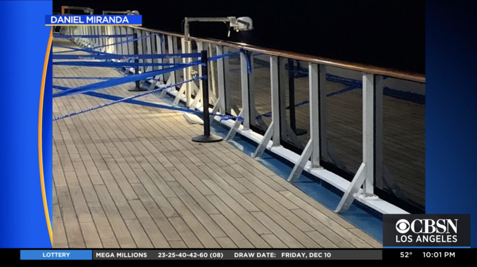 The woman fell from a balcony on the cruise ship and has not been found. Source: Daniel Miranda via CBSN