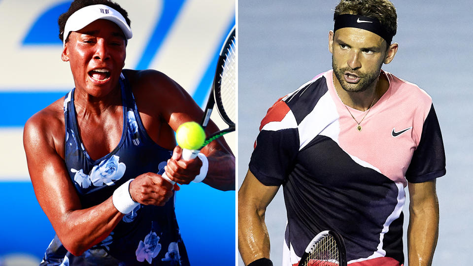 Venus Williams and Grigor Dimitrov, pictured here in action early in 2020.