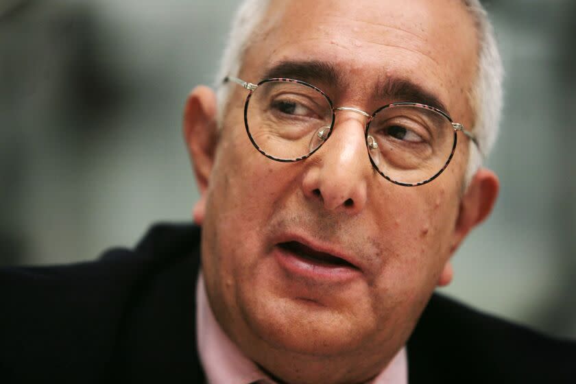 FILE -In this Nov. 12, 2007 file photo, Ben Stein is interviewed in New York. Monotone TV personality Ben Stein has been stripped of his Sunday New York Times business column because of his work as a pitchman for a credit monitoring company. (AP Photo/Bebeto Matthews, file)