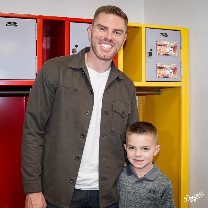 Freddie Freeman visits El Modena High School for the unveiling of a new clubhouse on March 26, 2024.