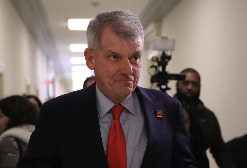 Tim Sloan, president and chief executive officer of Wells Fargo & Co., arrives for a House Financial Services Committee hearing in Washington, D.C., U.S., on Tuesday, March 12, 2019. Wells Fargo & Co. stock is underperforming Tuesday pre-market as Sloan prepares to appear before a House committee focused on what it's calling a 'pattern of consumer abuses.' Photographer: Andrew Harrer/Bloomberg via Getty Images