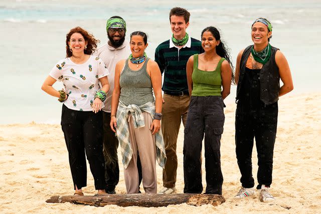 <p>Robert Voets/CBS</p> Moriah Gaynor, Tim Spicer, Maria Gonzalez, Charlie Davis, Jem Hussain-Adams, and Ben Katzman on 'Survivor 46'