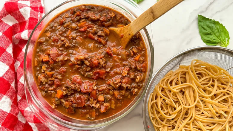 bowl of mushroom Bolognese