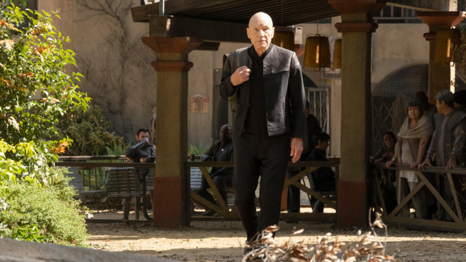 Jean-Luc Picard outside a building on the world of Vashti in Star Trek: Picard season one.