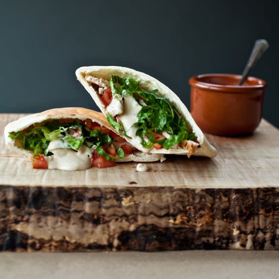 Spicy Pita Pockets with Chicken, Lentils, and Tahini Sauce