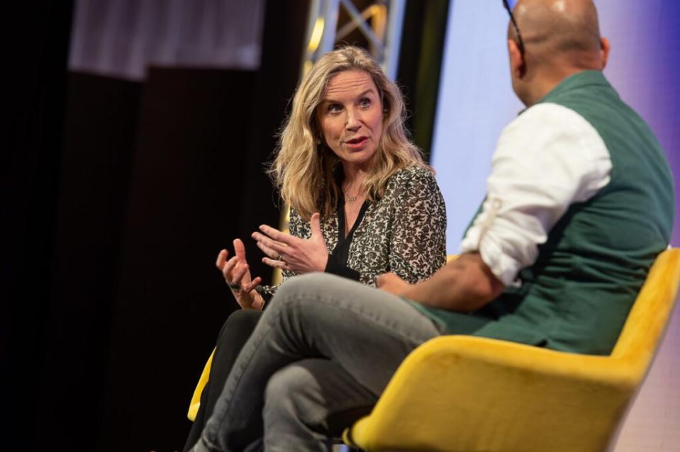 Airbnb Head of Hosting Catherine Powell (left) chatted with Skift founder Rafat Ali about the future of hosting at the Future of Lodging Forum in London on March 29, 2023. Skift
