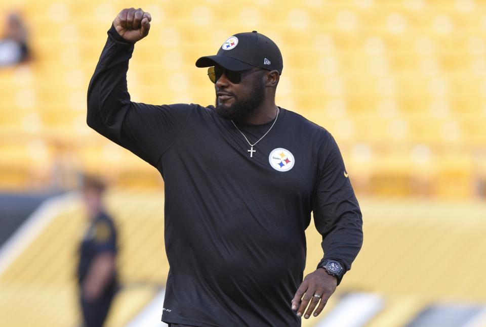 Victory: Mike Tomlin had a great, subtle dig for Terry Bradshaw. (AP)