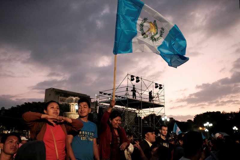 FILE PHOTO: Supporters of President-elect Bernardo Arevalo gather at the Constitution Square, in Guatemala City