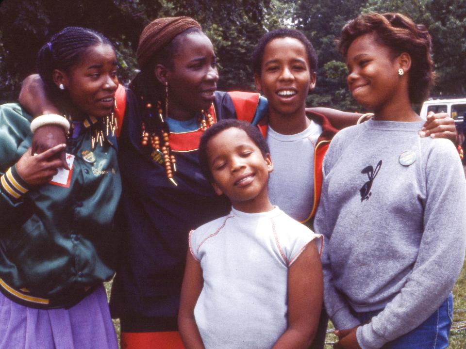 Sharon Marley, left, with her mother Rita and siblings Stephen, Ziggy and Cedella in Central Park, New York City, June 12, 1992.