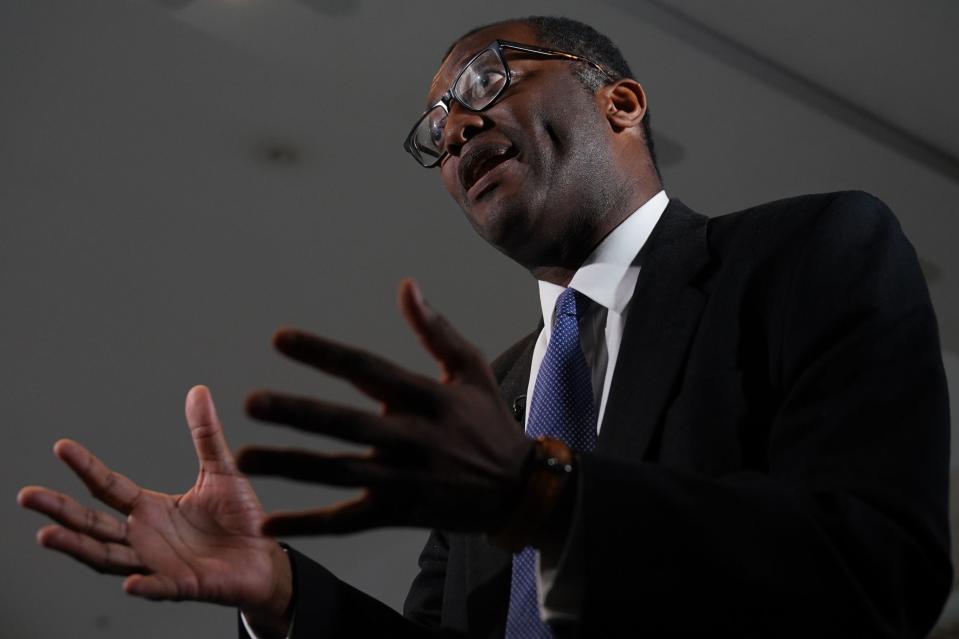 Chancellor Kwasi Kwarteng speaking to the media on Monday (PA)