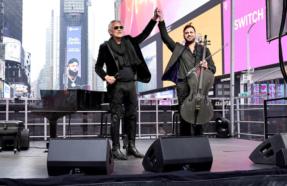 Andrea Bocelli and Hauser enthralls crowds in Times Square with a performance to celebrate Trinity Broadcasting Networks’ premiere of THE JOURNEY: A Music Special from Andrea Bocelli, in theaters beginning April 2.