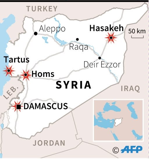 Map of Syria locating bomb attacks in mainly goverment-controlled areas (AFP Photo/afp)