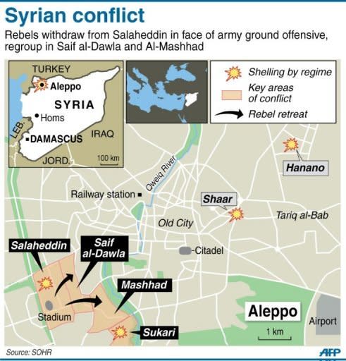 A map of Aleppo showing latest fighting in the city. Syrian forces shelled rebels in the battle-scarred city of Aleppo Sunday and gunfire was heard in Damascus, as US Secretary of State Hillary Clinton called for the regime's downfall to be speeded up