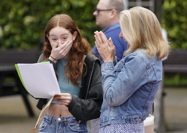 Annabel Bolton (left) receiving her GCSE results with her mother Helen at Portsmouth Grammar School, in Hampshire 