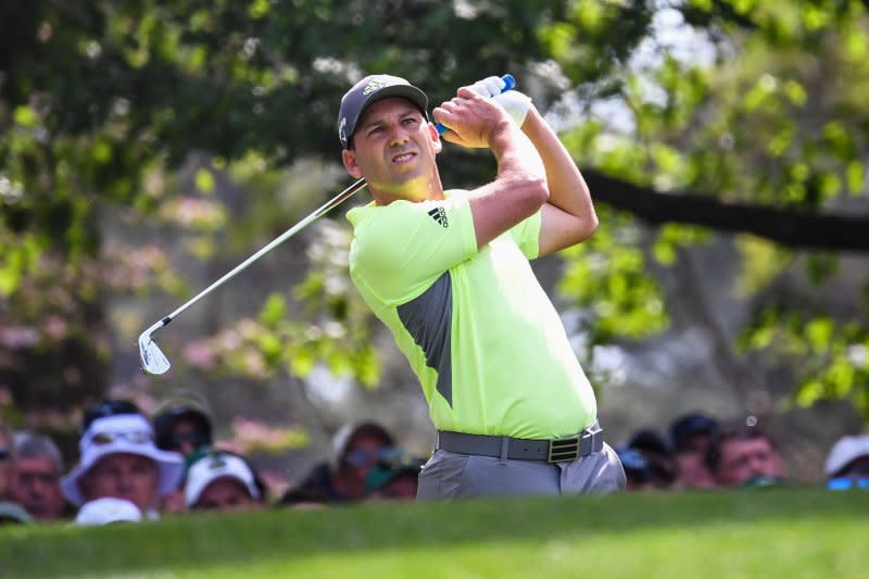 Sergio Garcia watches his shot from the fourth tee during the first round of the Masters Tournament at Augusta National Golf Club in Augusta, Ga., on April 11, 2019. The golfer turns 44 on January 9. File Photo by Kevin Dietsch/UPI