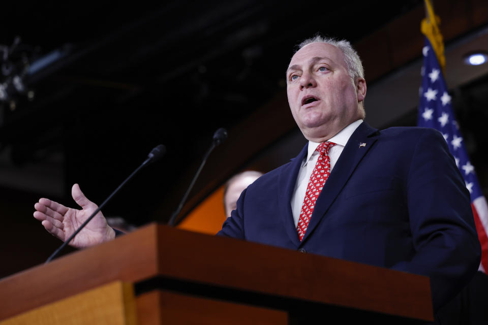 House Minority Whip Steve Scalise at the microphone.