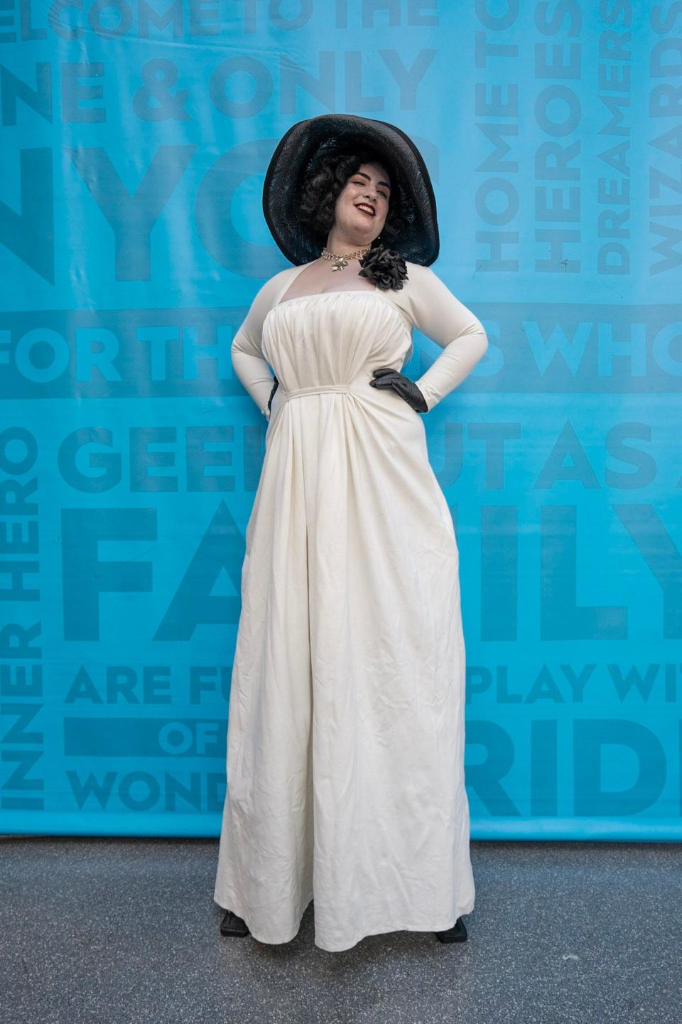 A cosplayer dressed as Lady Dimitrescu at New York Comic Con 2022.