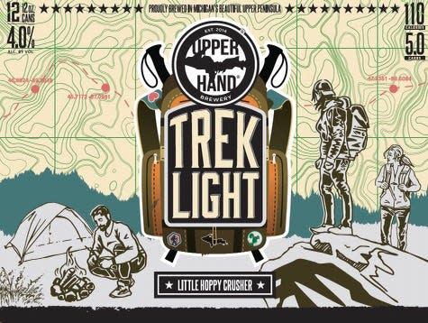 A view of Alex Smith's design for Upper Hand Brewery's Trek Light brew. This specific design features little Easter eggs hidden in it, including the different coordinates that, when looked up, point to a brewery employee's favorite spot in Michigan's Upper Peninsula.