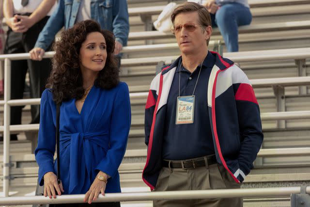 <p>Paul Sarkis/AppleTV+</p> (L-R) Rose Byrne is pictured as Sheila Rubin and Paul Sparks as John Breem in the Apple TV+ dramedy 'Physical'.