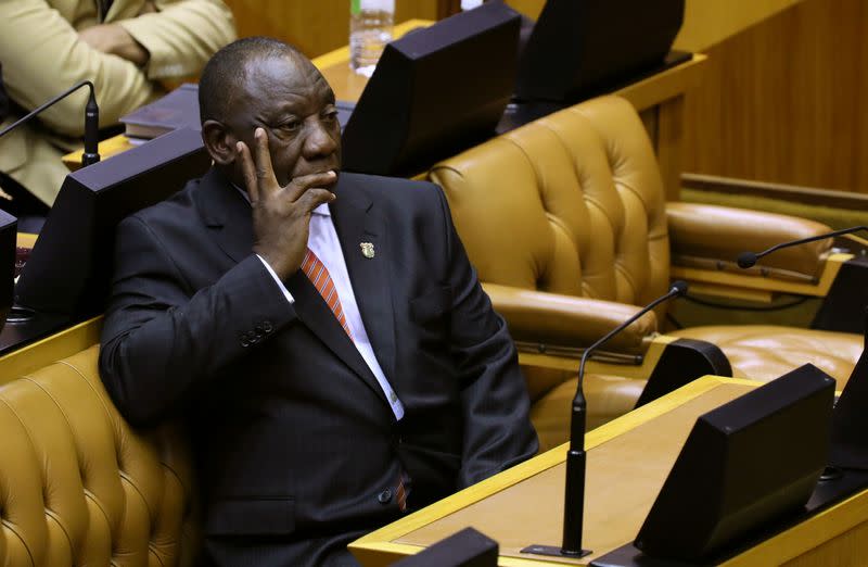 South African President Cyril Ramaphosa waits to deliver his State of the Nation address at parliament in Cape Town