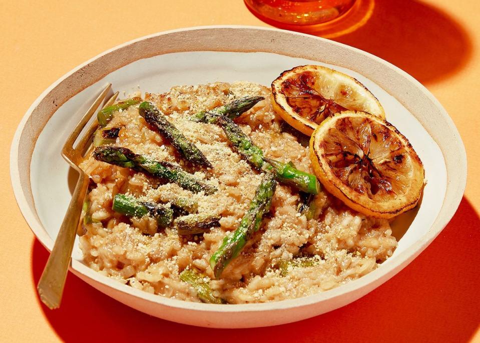 vegan charred lemon asparagus risotto