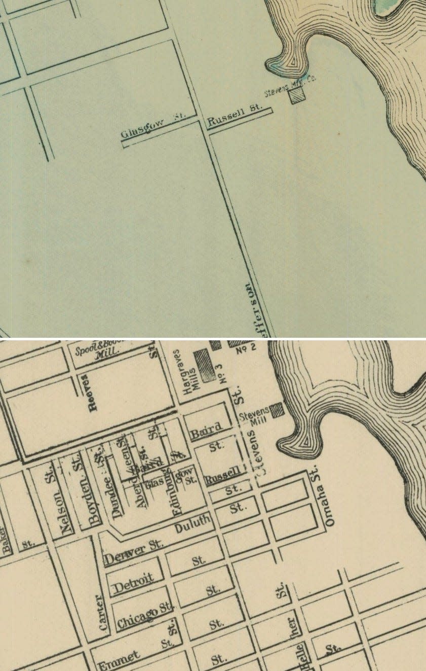 These maps show how quickly Fall River grew around the turn of the 20th century. At top, this map shows part of the Maplewood neighborhood in 1895; below, the same map in 1904 shows streets have filled the land.