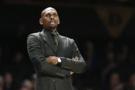 Vanderbilt head coach Jerry Stackhouse watches in the first half of an NCAA college basketball game against Texas A&M Saturday, Jan. 11, 2020, in Nashville, Tenn. Texas A&M won 69-50. (AP Photo/Mark Humphrey)