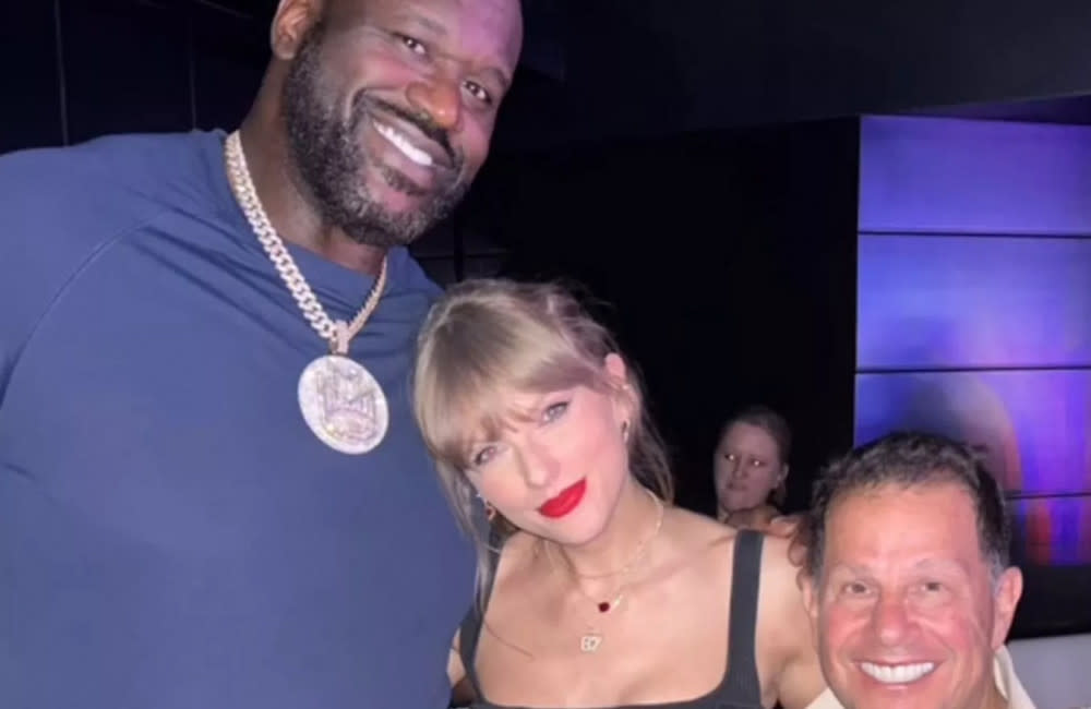 Shaquille O'Neal, Taylor Swift, and Jamie Salter at the Super Bowl (c) Instagram credit:Bang Showbiz