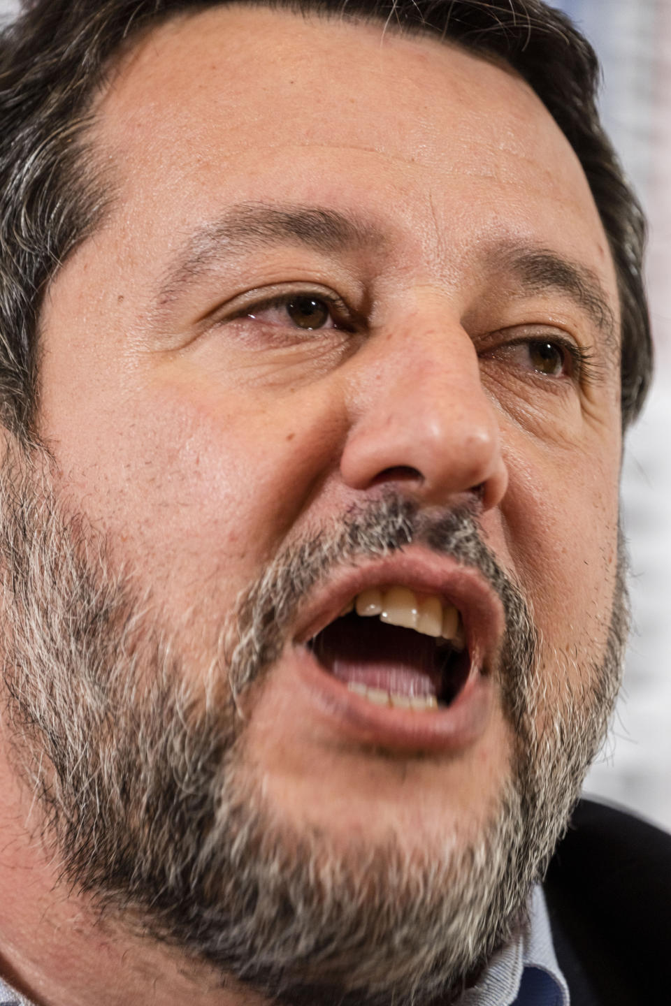 Italian Infrastructures Minister Matteo Salvini speaks during a press conference at the Foreign Press Club in Rome, Tuesday, April 4, 2023. Salvini addressed questions, among others, about the role of Italy in the migration crisis in the Mediterranean Sea, and about the multi-billion euros project to build a bridge over the Messina strait between Sicily and Calabria in southern Italy. (AP Photo/Domenico Stinellis)