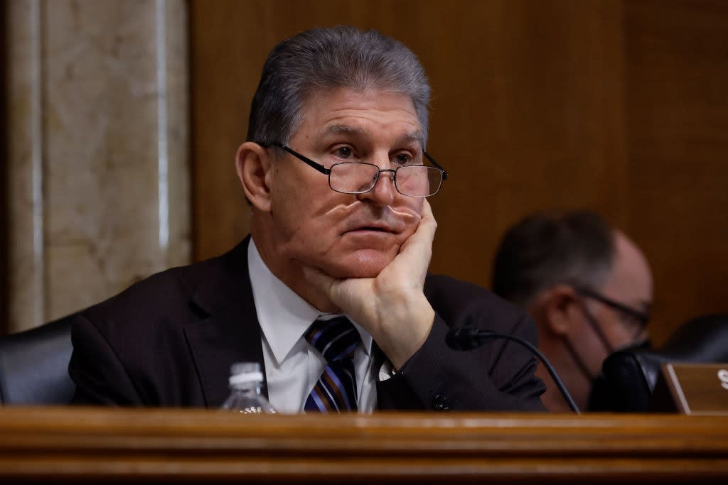 Senate Energy and Natural Resources Committee Chairman Joe Manchin (D-WV) questions witnesses during a hearing about hydropower in the Dirksen Senate Office Building on Capitol Hill on January 11, 2022 in Washington, DC. (Photo by Chip Somodevilla/Getty Images)