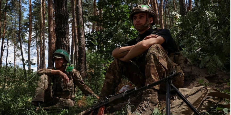 Soldiers of the 14th Prince Roman the Great Brigade at positions near Kupyansk, Kharkiv Oblast, July 19, 2023