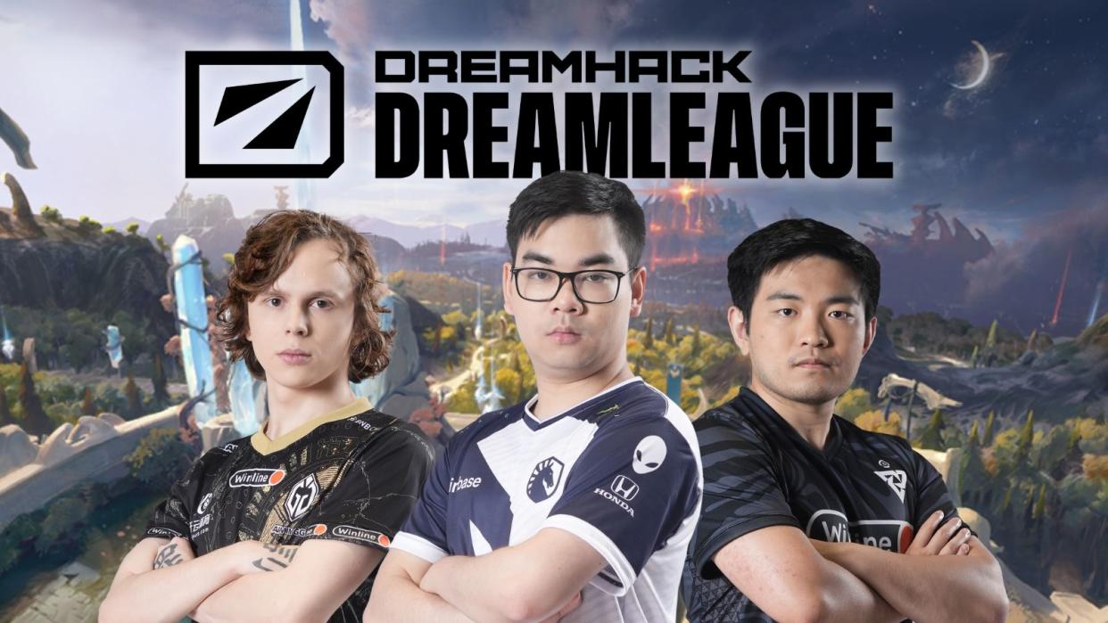 The opening day of DreamLeague Season 21 saw tournament favourites Gaimin Gladiators, Team Liquid, and Tundra Esports get off to rough starts. Pictured: Gaimin Gladiators dyrachyo, Team Liquid miCKe, Tundra Esports Sneyking. (Photos: Gaimin Gladiators, Team Liquid, Tundra Esports, ESL, Valve Software)