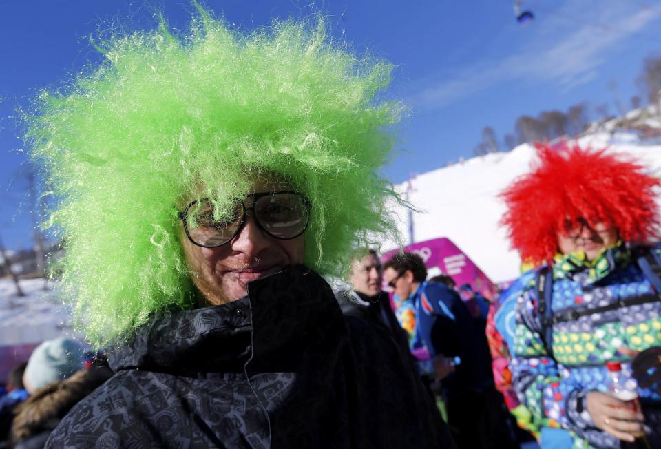 Fans attend the men's snowboard slopestyle competition at the 2014 Sochi Olympic Games in Rosa Khutor