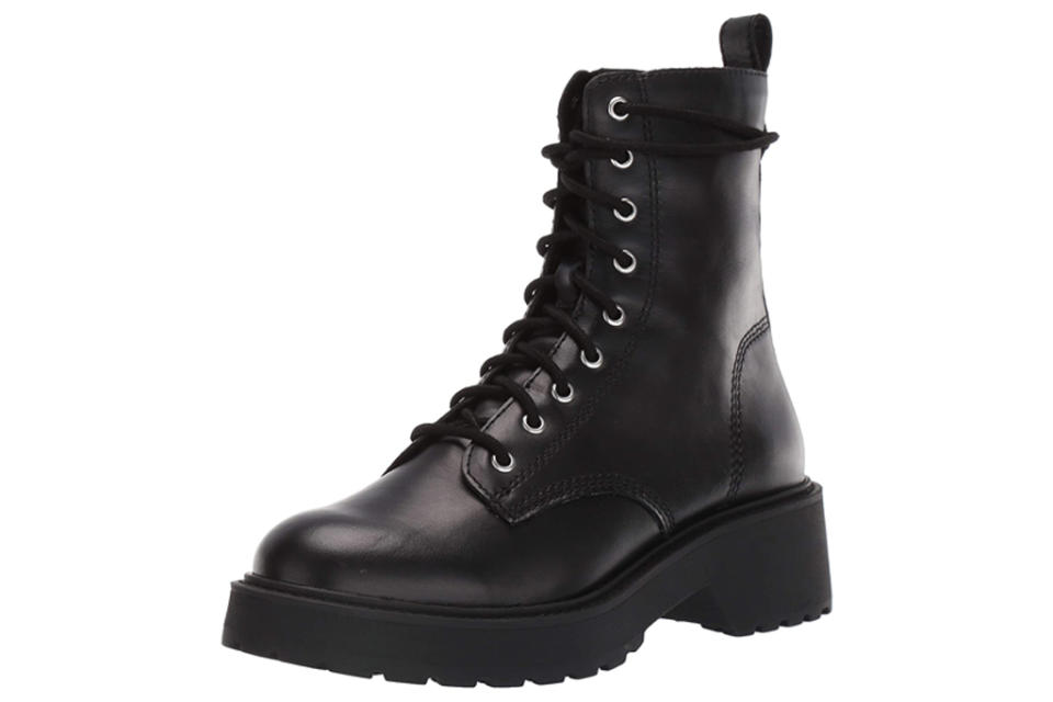 combat boots, black, leather, chunky, lace up, steve madden