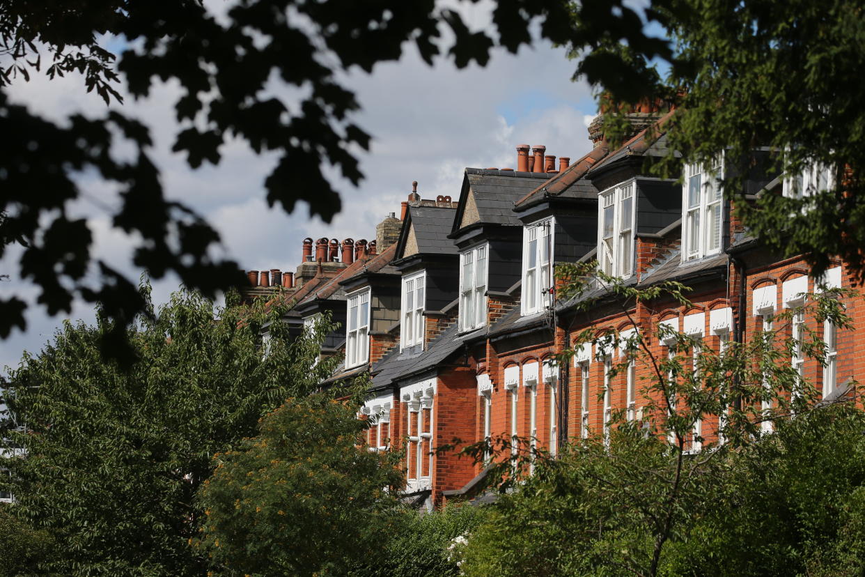 A row of terraced residential houses in north London. Chancellor Rishi Sunak has confirmed temporary plans to abolish stamp duty on properties up to 500,000 GBP in England and Northern Ireland as part of a package to dull the economic impact of the coronavirus. Picture date: Saturday July 11, 2020.