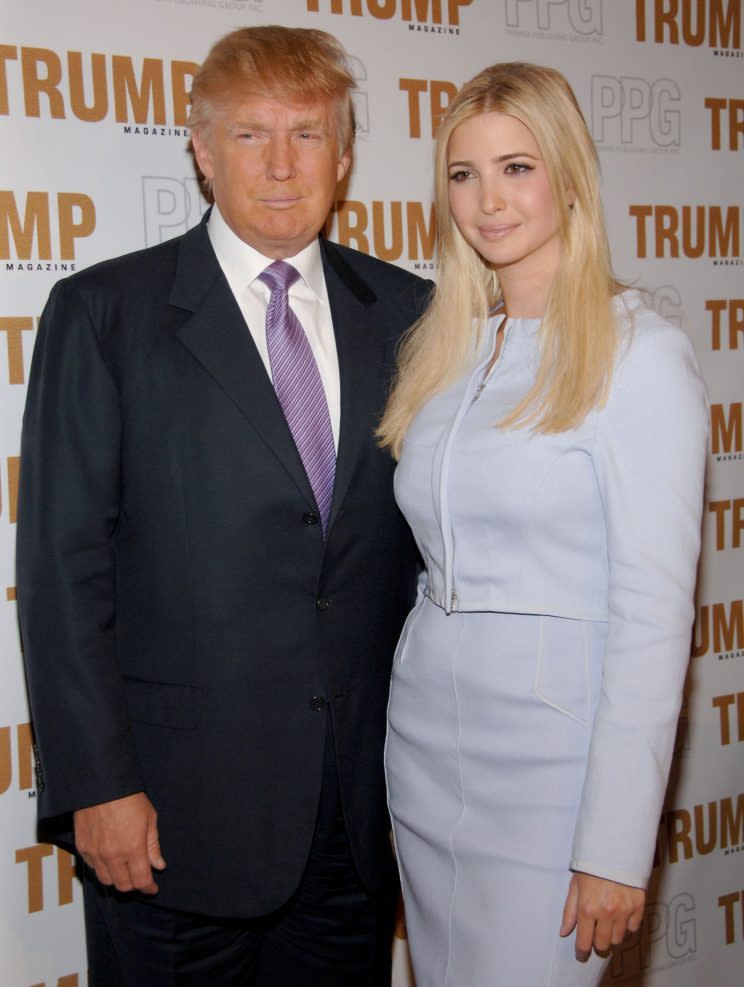 Donald Trump and Ivanka Trump during Trump Magazine Celebrates 'Going Public' with Donald and Ivanka Trump at Trump Towers in New York, NY, United States. (Photo by Sylvain Gaboury/FilmMagic)