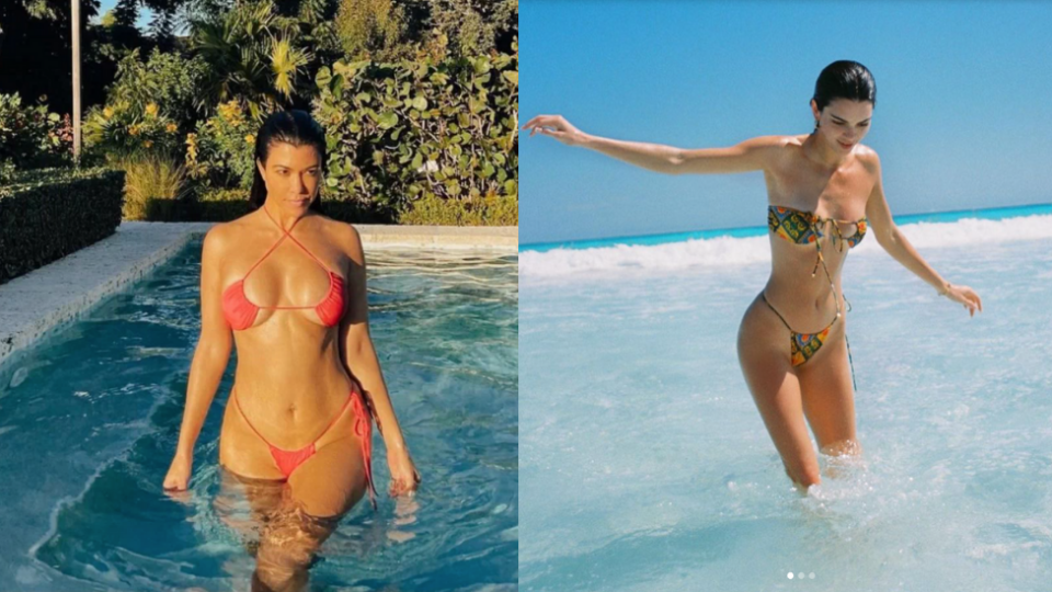 Kourtney Kardashian (left) and Kendall Jenner (right) wearing Aussie label Sommer Swim. Photo: Instagram/Kourtney Kardashian and Instagram/Kendall Jenner